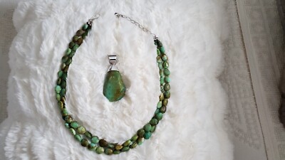 Eichelhäher König grüner Amazonit Sterlingsilber Doppelstrang Halskette mit Anhänger