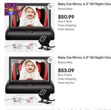 Baby Car Mirror 4.3'' Night Vision Display Seat Camera Observe the Baby s Move