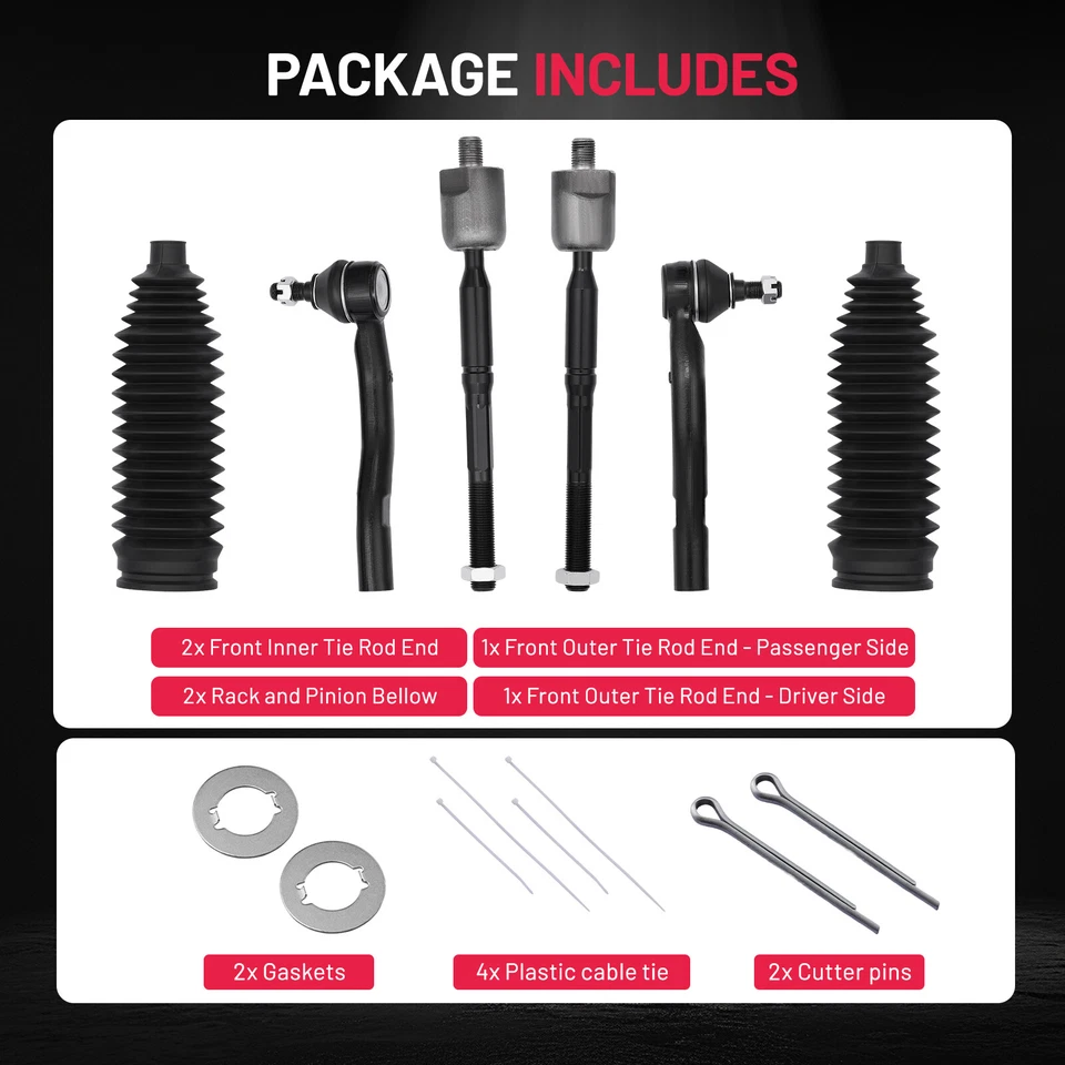 For 2004-2006 Toyota Camry 6Pcs Inner & Outer Tie Rod End Rack and Pinion Bellow - Изображение 3 из 4