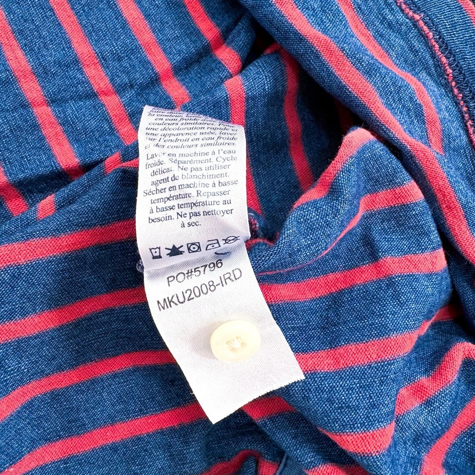 Faherty Polo Shirt Mens L/XL Striped Blue Red Short Sleeve Rugby Basic