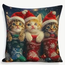 Kitty Cat Santa Christmas Double Sided Holiday Throw Pillow Cover Home Decor