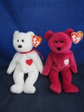 TY Beanie Babies Valentino White & Valentina Cranberry Pink Valentine's Day NEW