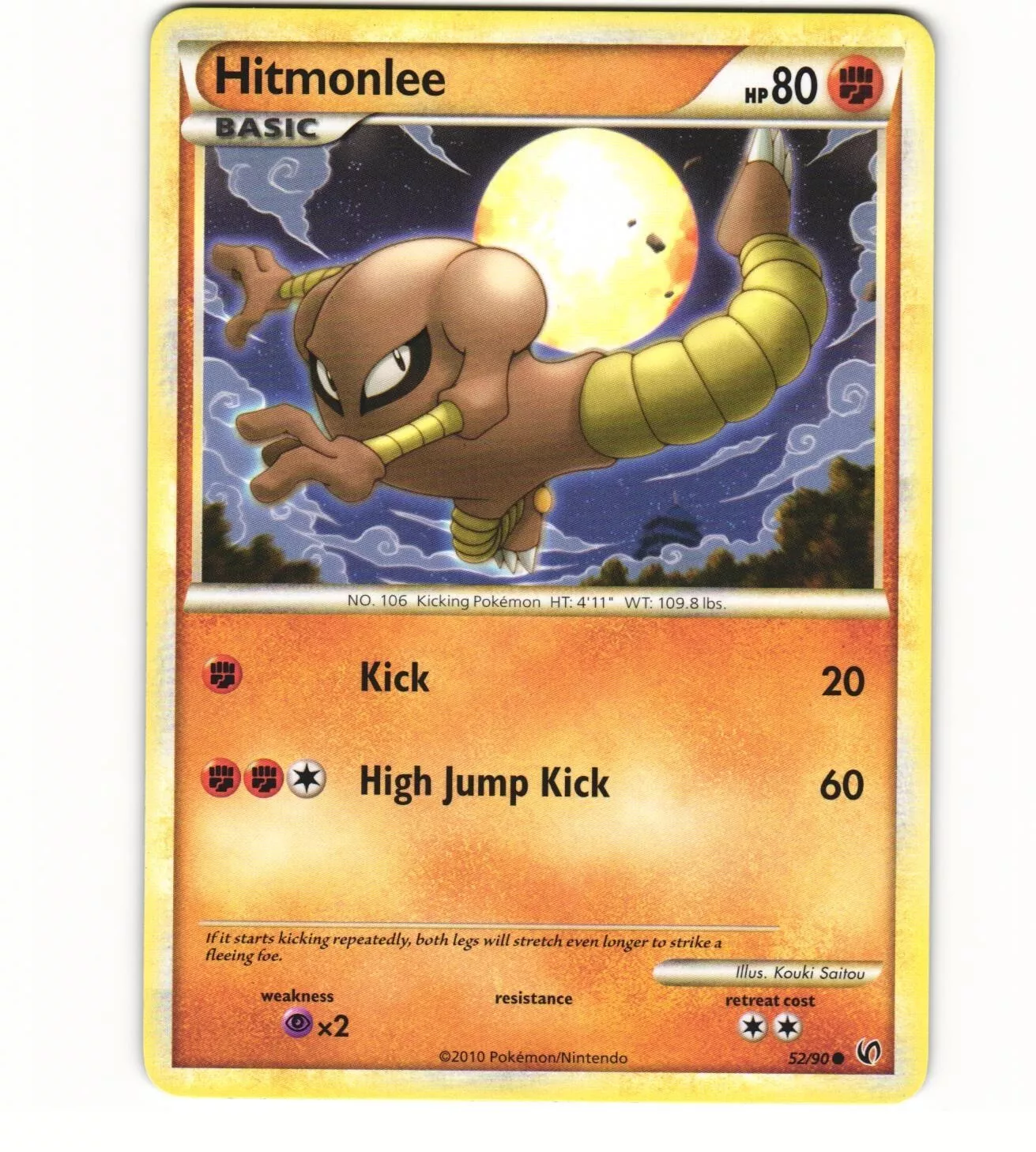 2010 Light Play Pokémon 52/90 Hitmonlee Non Holo Non Unununted Anglais