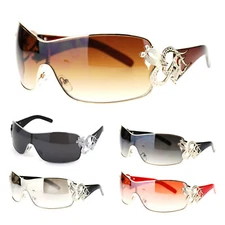 Womens Coy Metal Jewel Designer Fashion Shield Warp Sunglasses