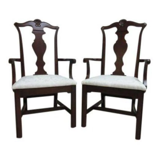 Pair Pennsylvania House Cherry Shell Carved Dining Room Arm Chairs Set A - Image 2 of 4