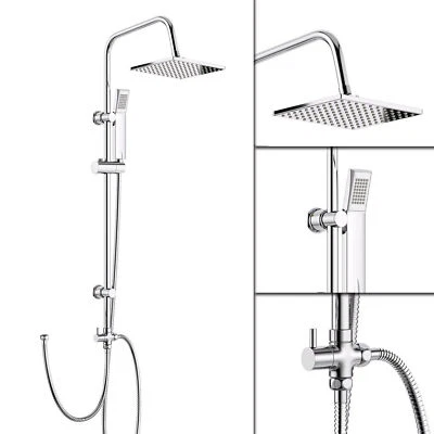 TAPS-ONLINEUK Large Stainless Steel Dual 2 Mixer Shower Heads Rail Hose Riser Kit Valve Set