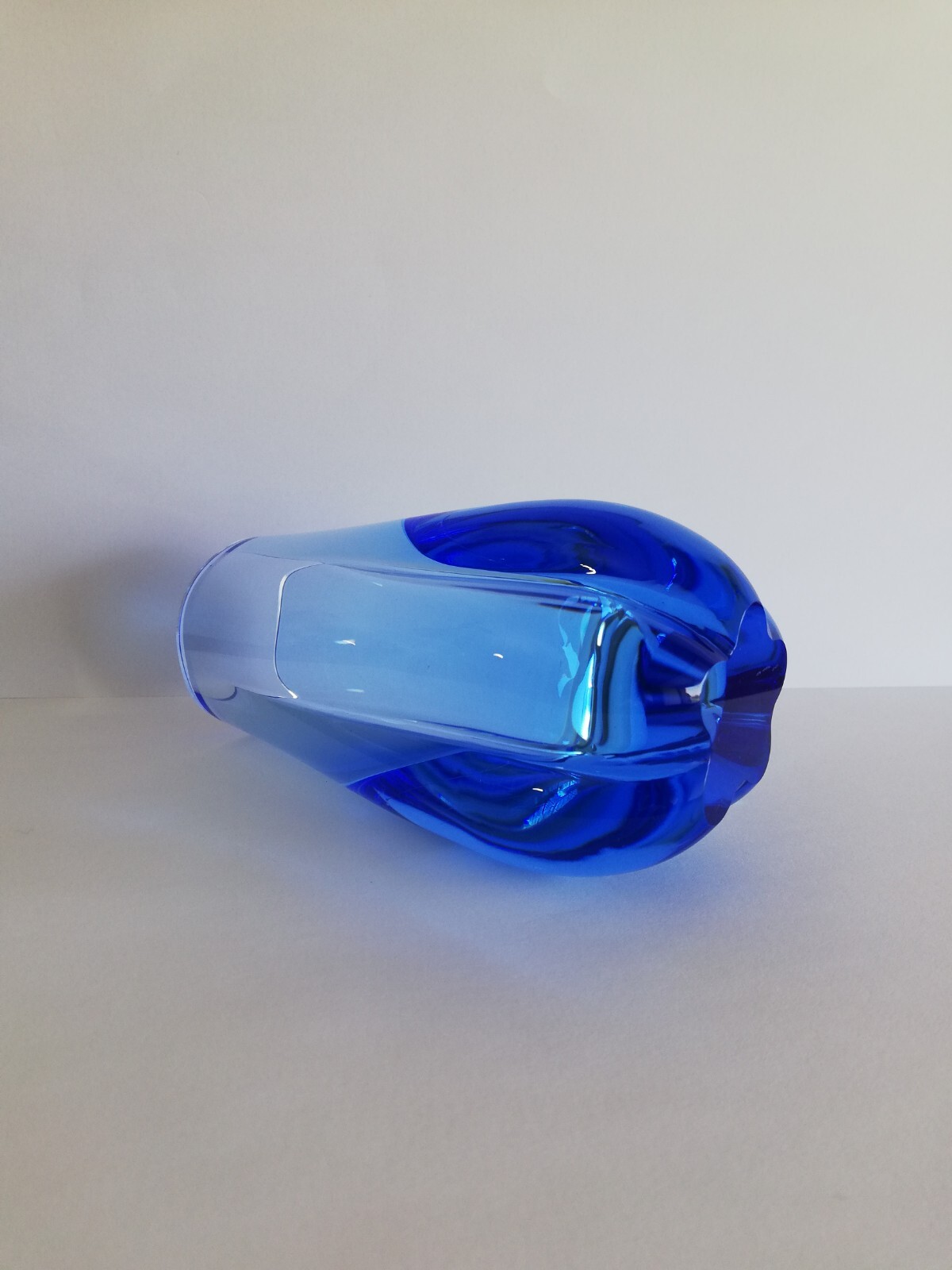 Small Whitefriars Sky Blue FLC 5 lobed Cased Glass Vase. 9727 1980 Only