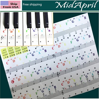 52 Piano Stickers for 49 / 37/ 61 / 88 Key Keyboards Transparent and Removable