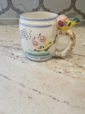 Vtg Whistle For Your Milk Child's Cup Mug Bird Ross Products Hand Painted 50s