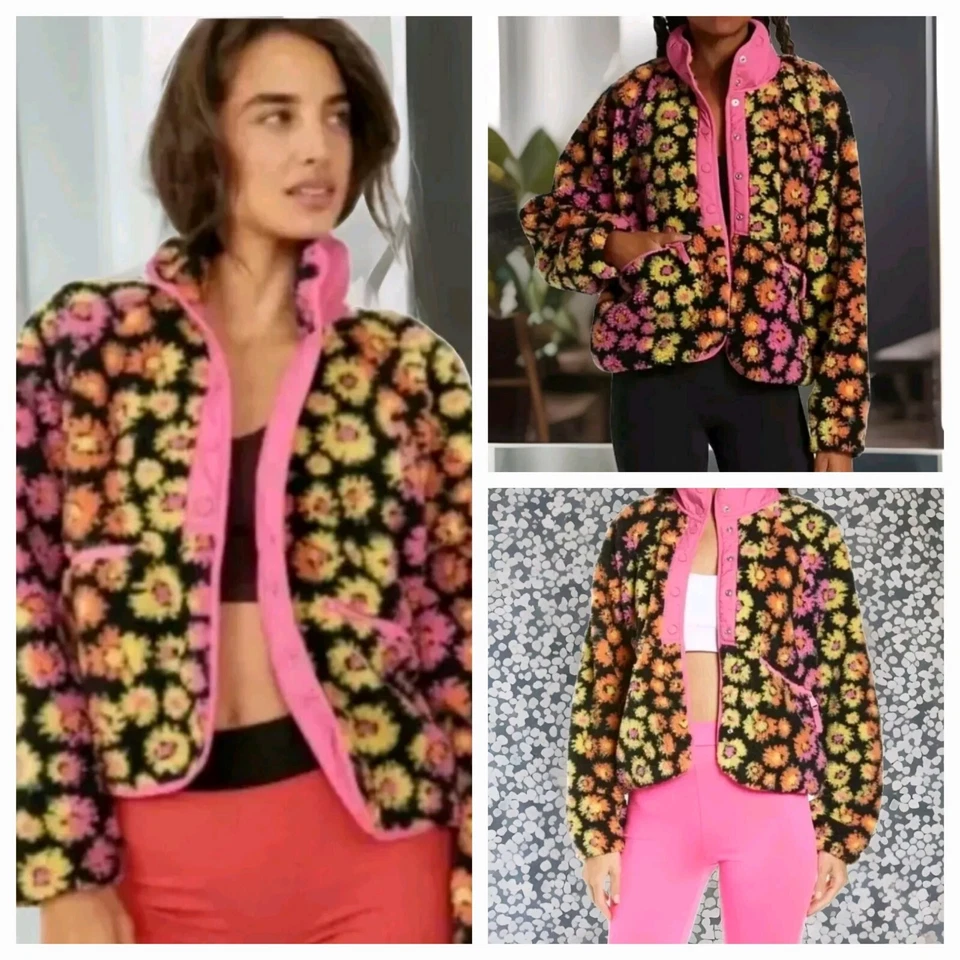 Chaqueta Free People FP Movement XS Rocky Ridge Polar Botón Rosa Margarita Usada en Excelente Condición $168 Foto 3 de 4