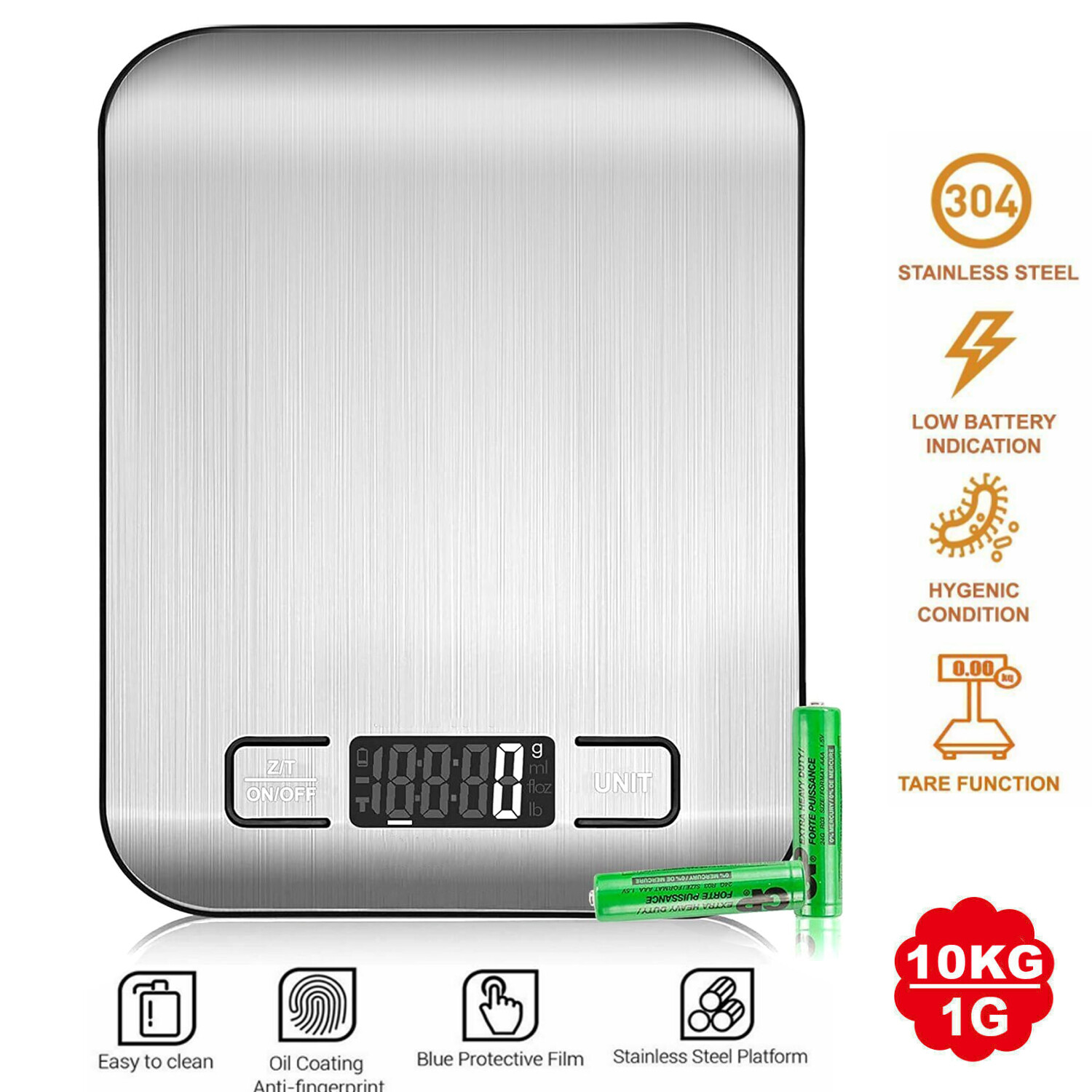 디지털 주방 저울, 스테인리스 스틸, LCD 디스플레이, 최대 10kg, 1g 측정, 전자 저울 2