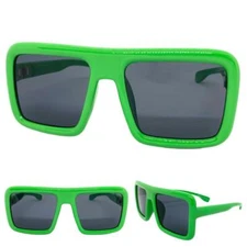 Oversize Vintage Retro Style Party Raver DJ SUN GLASSES Large Square Green Frame
