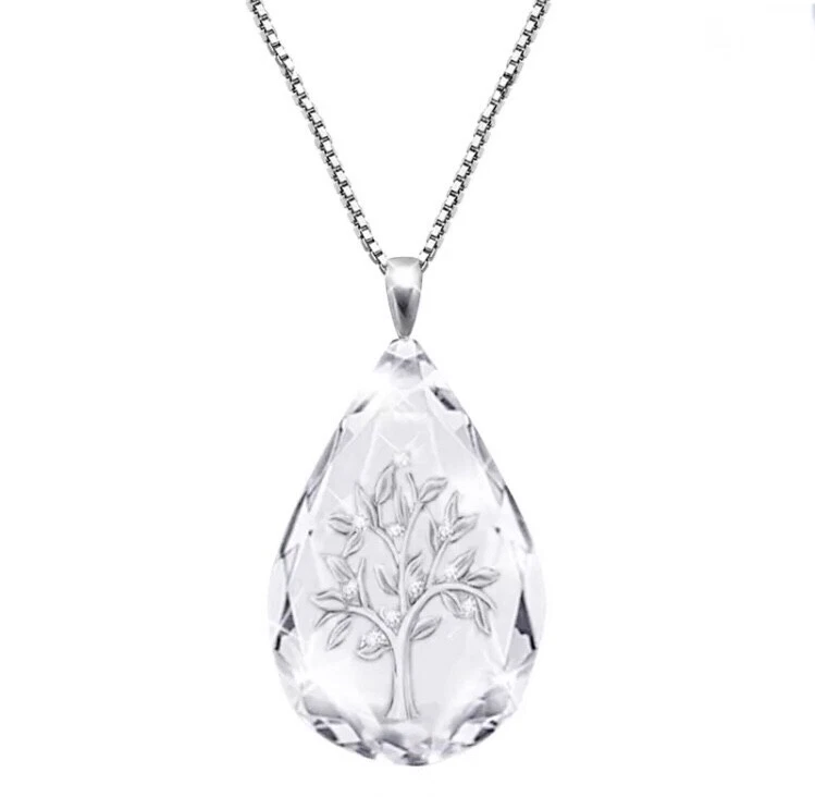 Collar colgante grande lágrima cristal árbol de la vida ZARD en placa de plata fina Foto 3 de 4