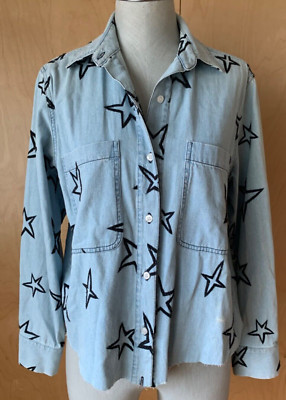 ETRE CECILE cotton chambray star embroidered shirt size small