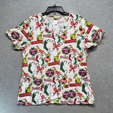 Dr Seuss Women Scrub Top Medium White Christmas Definitely Naughty Pockets
