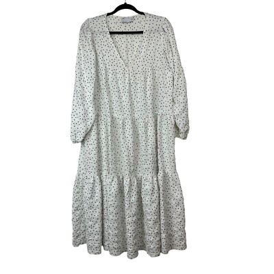 ASOS Design textured tiered midi smock dress in white polka dot oversized 8  EUC | eBay
