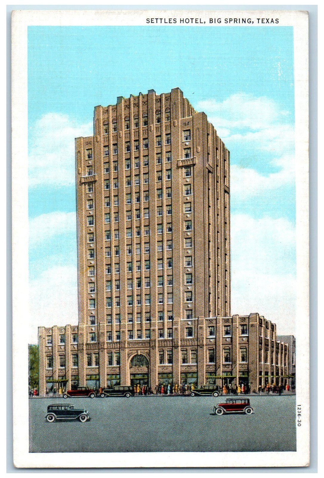 c1920 Settles Hotel Exterior Building Classic Cars Big Spring Texas TX