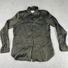 Tess Womens Gray Pinstriped Button Up Blouse Long Sleeve Collared Size Medium