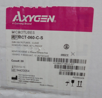 Axygen MCT-060-C-S 0.6ml Microtubes Clear 100/Bag 5 Bags/Unit 10 Unit / Case