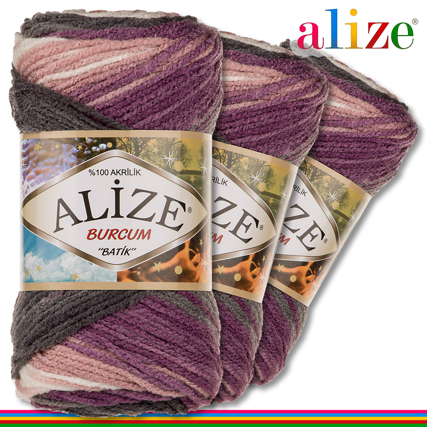 Alize 3379 Lot de 3 pelotes de laine Burcum Batik 100 g 100 % acrylique