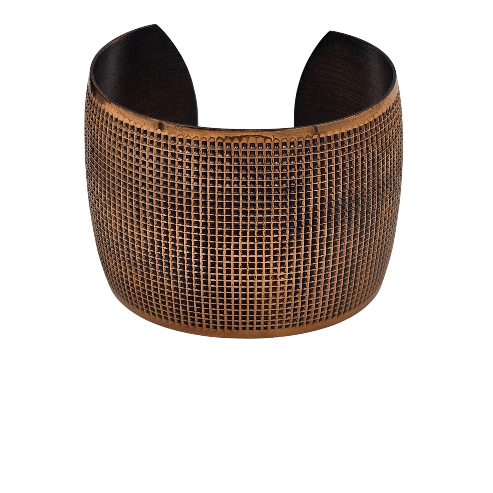 Textured Grid Solid Copper Wide Open Cuff Chunky … - image 1