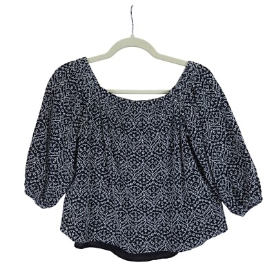 Express Womens Cropped Blouse Small Boat Neck Embroidered Eyelet Cottagecore