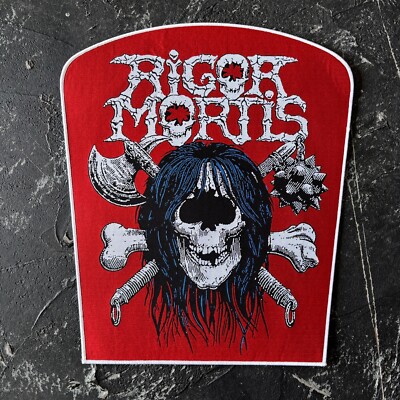 RIGOR MORTIS THRASH METAL WOVEN BACK PATCH WHITE BORDER BACKPATCH