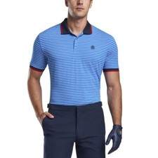 G/Fore mens size L Polo Shirt Blue White Striped Short Sleeve Golf Performance