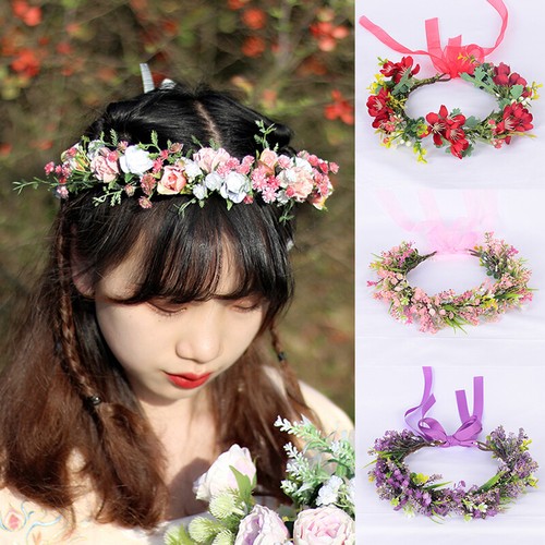 Flowers Headband Head Garland Hair Band Crown Wreath Festival Boho Beach Wedding - Picture 4 of 49