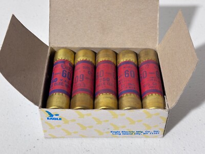 Eagle Vintage Cartridge Fuses Box of 10 655-60 60A-250V NOS MADE IN USA NEW