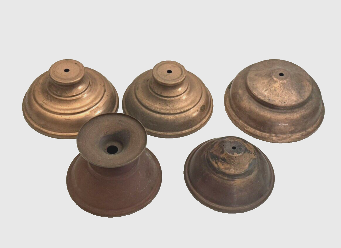 LOT OF 5 UNFINISHED COPPER LAMP PARTS VASE CAP, BASES, SHADE HOLDER