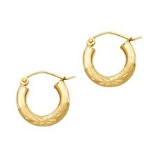 Ioka - 14K Gold 3mm Thickness Diamond Cut Hoop Hinged Earrings