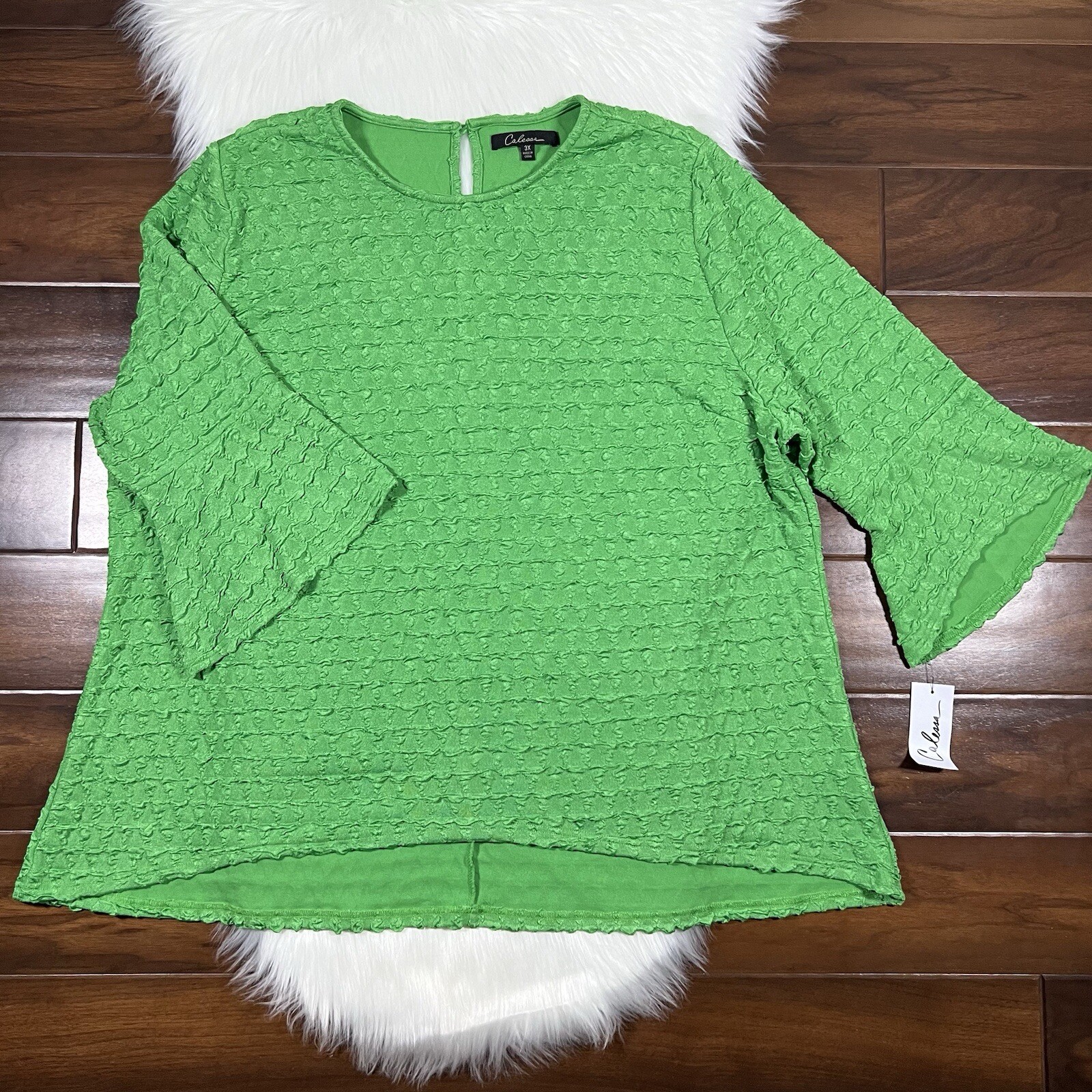 Calessa Women's Plus Size 3X Kelly Green Textured Tunic Top