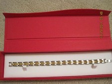 MEN'S MAGNETIC THERAPY BRACELET, SILVER LACE LINK W/GOLD CENTER
