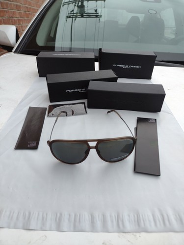 Porsche design sunglasses polarized p8662 titanium arms grey lenses brown frame - 第 1/5 張圖片