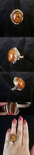 Vintage Sterling Silver Big Large Oval Cut Baltic Amber Ring ri678