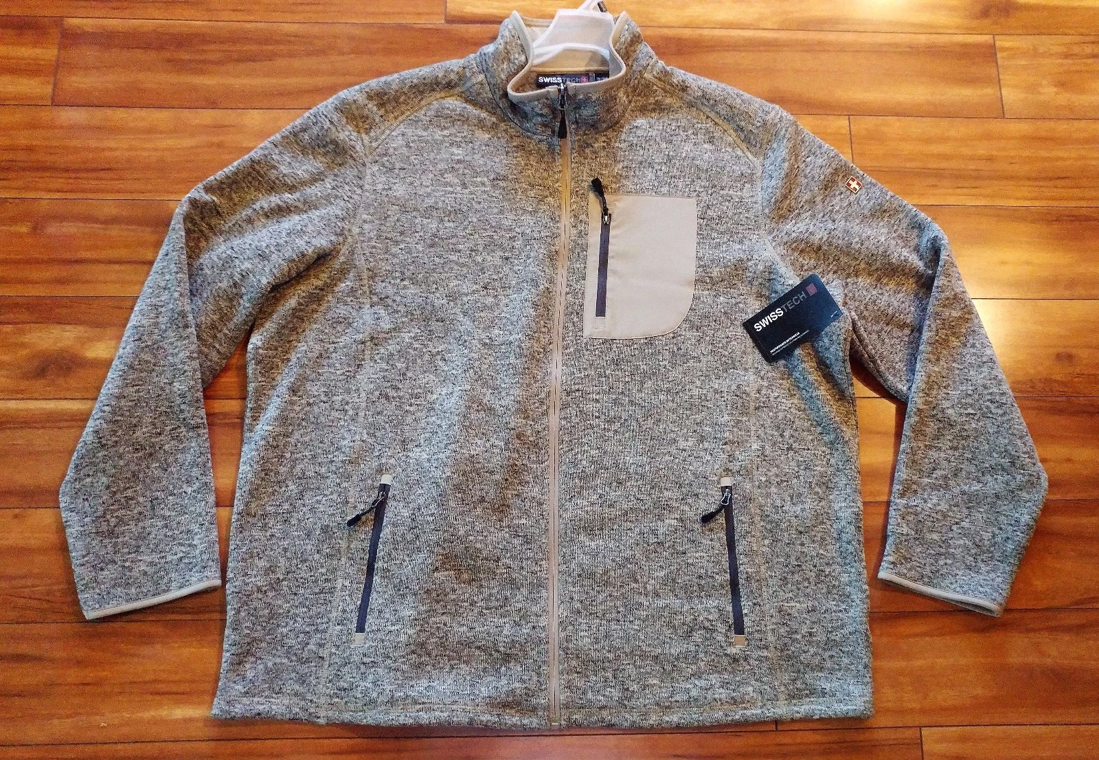 Men's Sweater Jacket Swiss Tech Fleece Unisex Black & Khaki New With Tags Mint