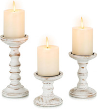 Rustic Wooden Candle Holders Set of 3 for Pillar Candles - Farmhouse Decor