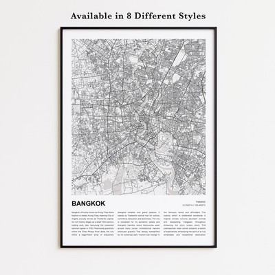 Bangkok City Map Print, Thailand Travel Poster, Modern Map, Wall Decor Art