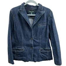 Lauren Jeans Co By Ralph Lauren Women's Large Denim Blazer Jacket w/Pockets