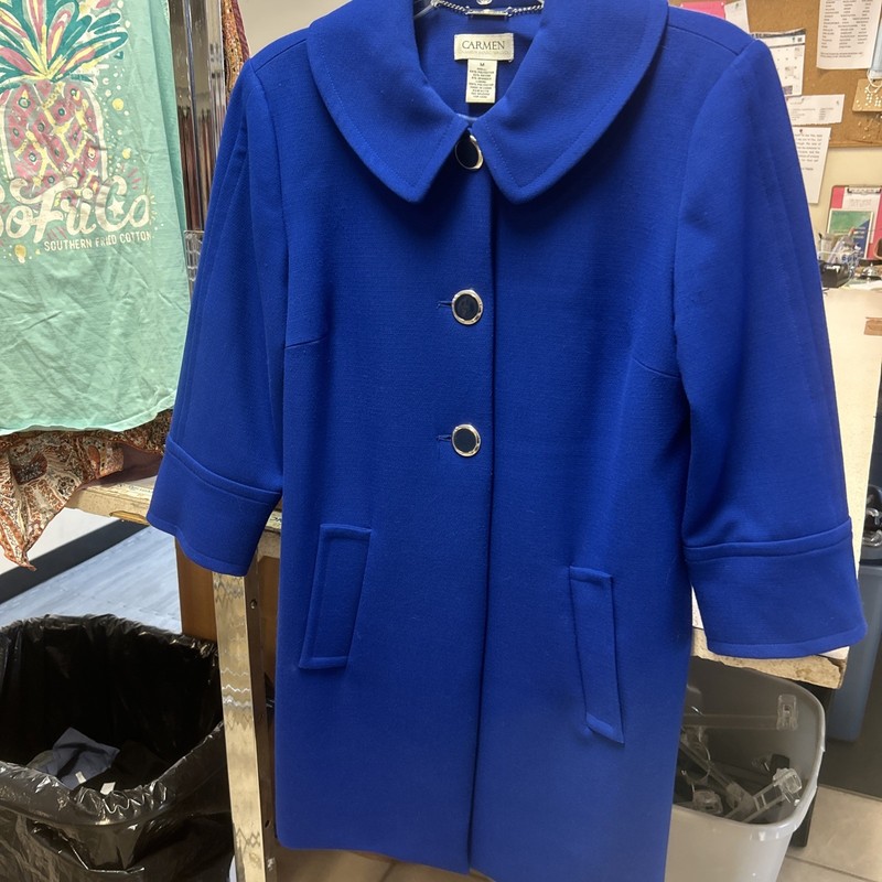 Carmen Marc Valvo Cobalt Blue Peter-Pan-Collar Coat Women’s Medium
