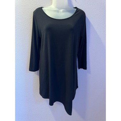Clara Sun Woo Womens Minimalist Tunic Top Size XS Black Slinky Lagenlook Office