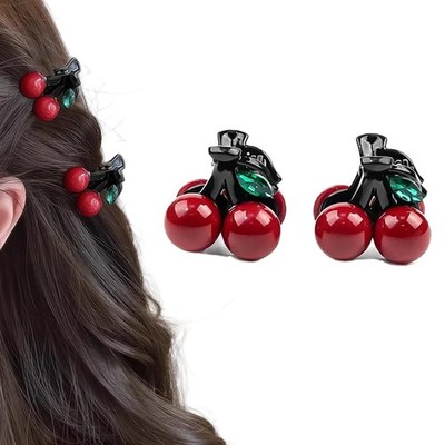 2 PCS 1.2x1 Inch Red Double Cherry Design Hair Clips Accessories Women Girls