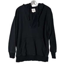 Aerie Down To Earth Henley Hoodie Womens XS Black Relaxed Lounge Boho