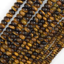 Natural Tiger Eye Rondelle Button Beads Gemstone 15" Strand 4mm 6mm 8mm