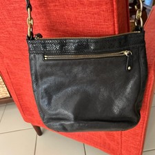 Coach Black Shoulder Bag Gold Hardware Snake Print Trim Classic Medium