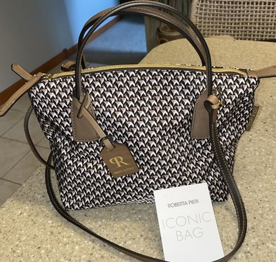 ROBERTA PIERI                    2-way all-over print bag black brown New Read