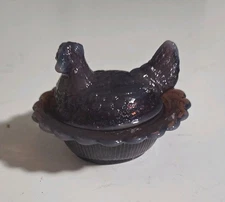 Mosser Glass ~Vintage Opalescent Amethyst Hen On Nest Salt ~ 2'