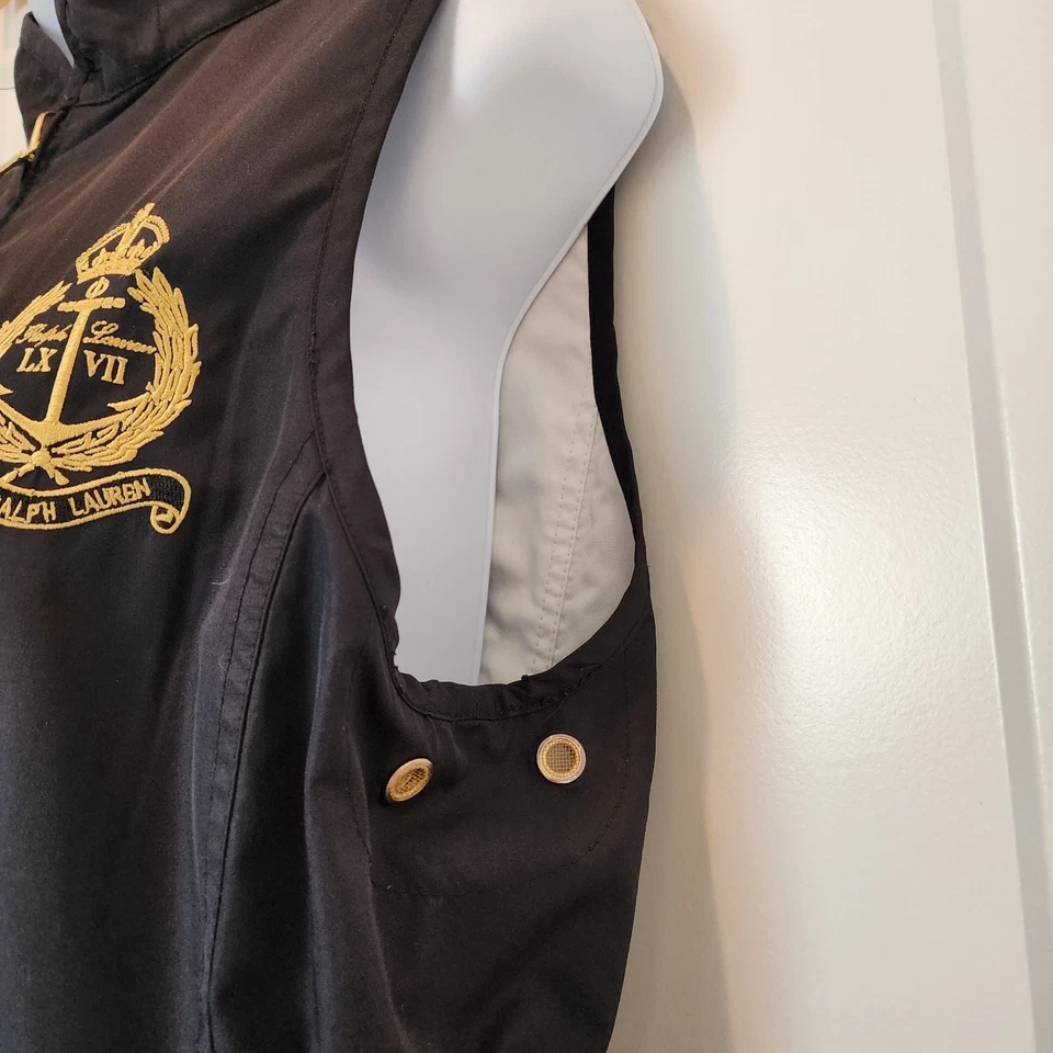 Chaleco Reversible Lauren Ralph Lauren M Negro Crema Dorado Cresta Náutica Ecuestre Foto 4 de 4