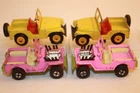 4 Vintage Matchbox Lesney Cars 1971 PINK JEEP HOT ROD #2 / 1967 YELLOW JEEP #72